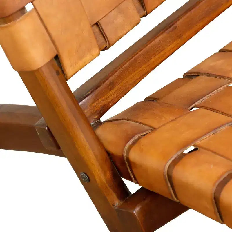 Fauteuil lounge Mid-century moderne marron cognac : cadre en teck massif, revêtement en cuir, aucun assemblage requis