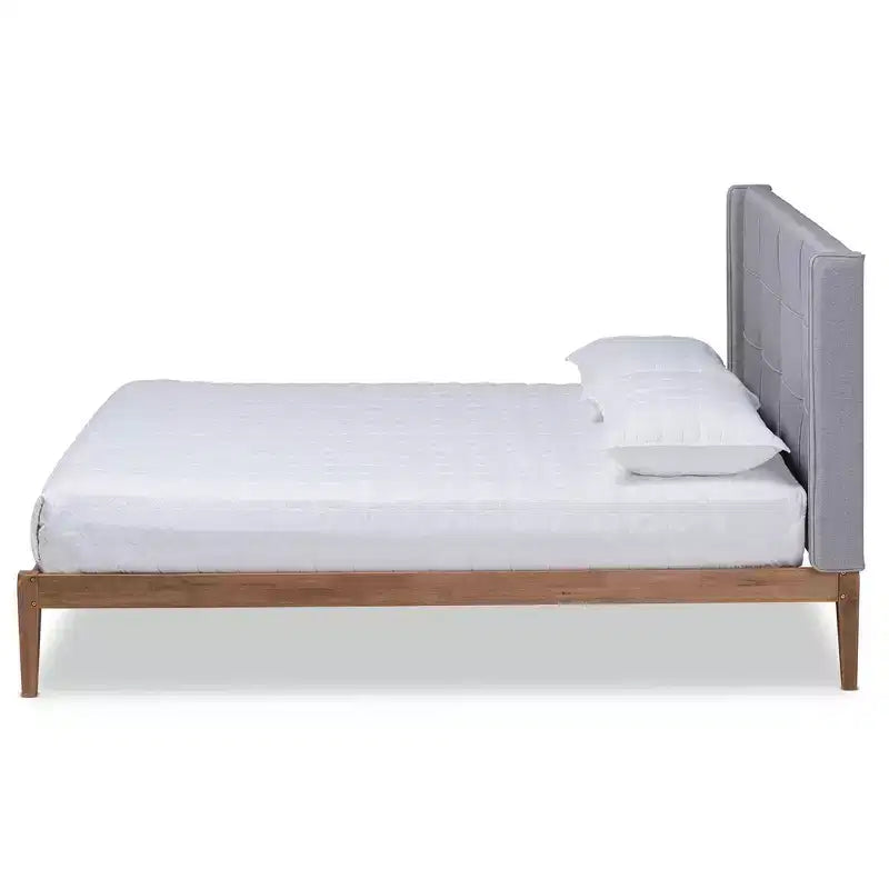 Lit plateforme King en tissu et bois Rembourré Gris/Noyer cendré