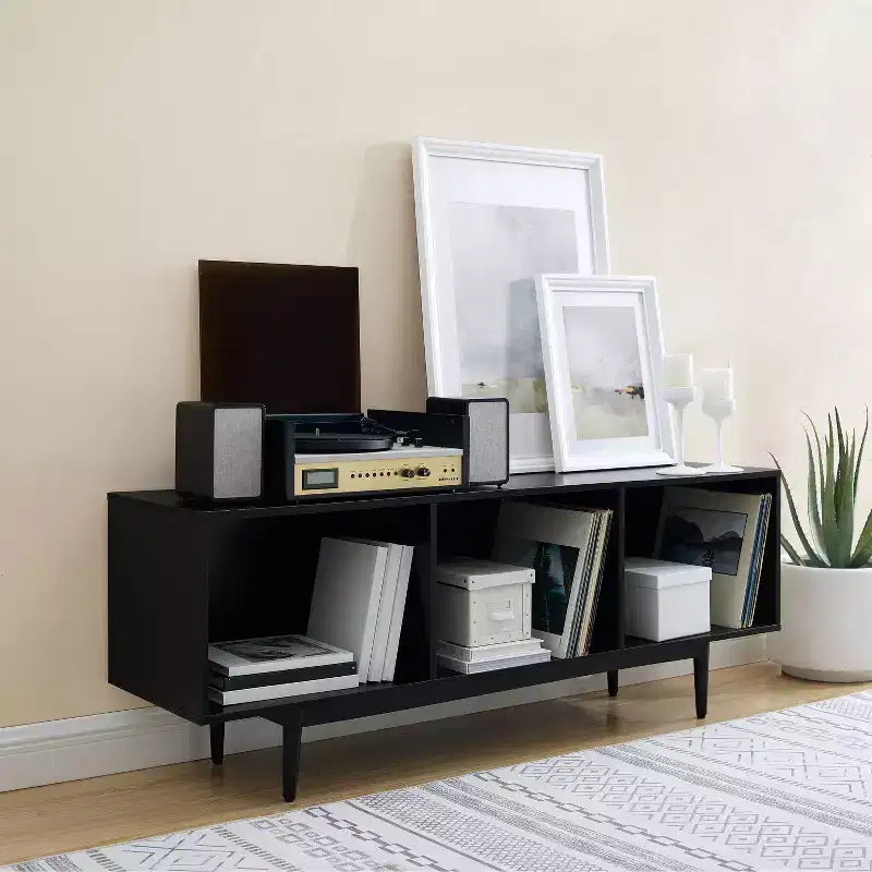 Grand meuble console de rangement de disques