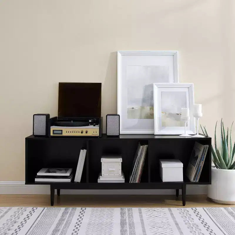 Grand meuble console de rangement de disques