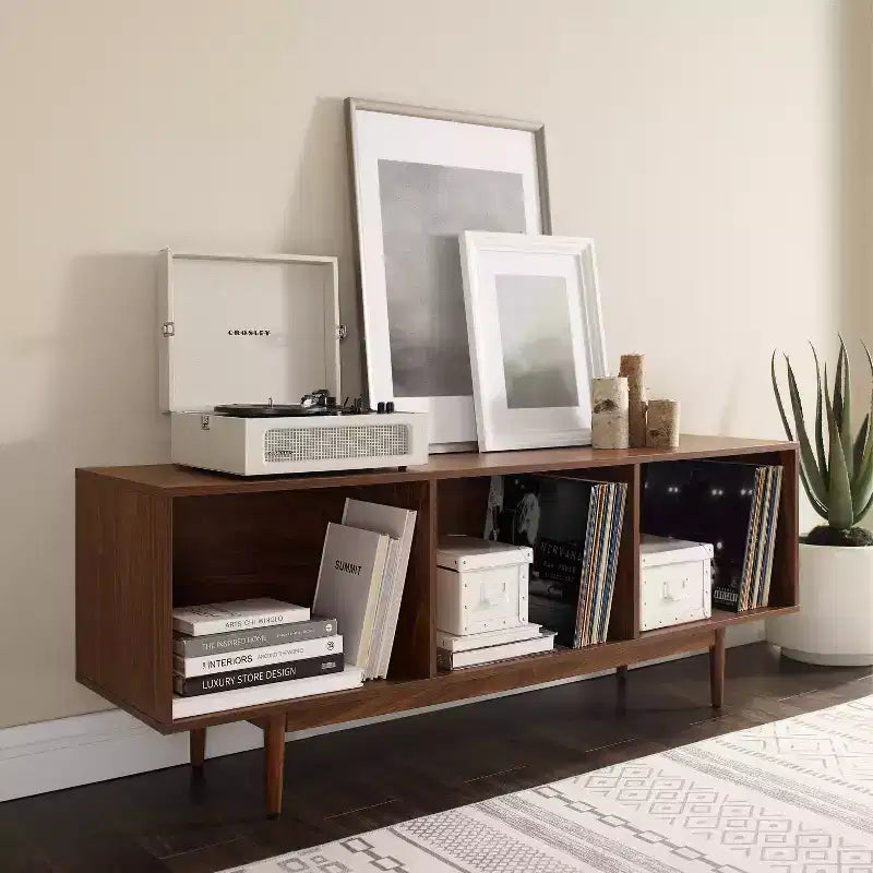 Grand meuble console de rangement de disques