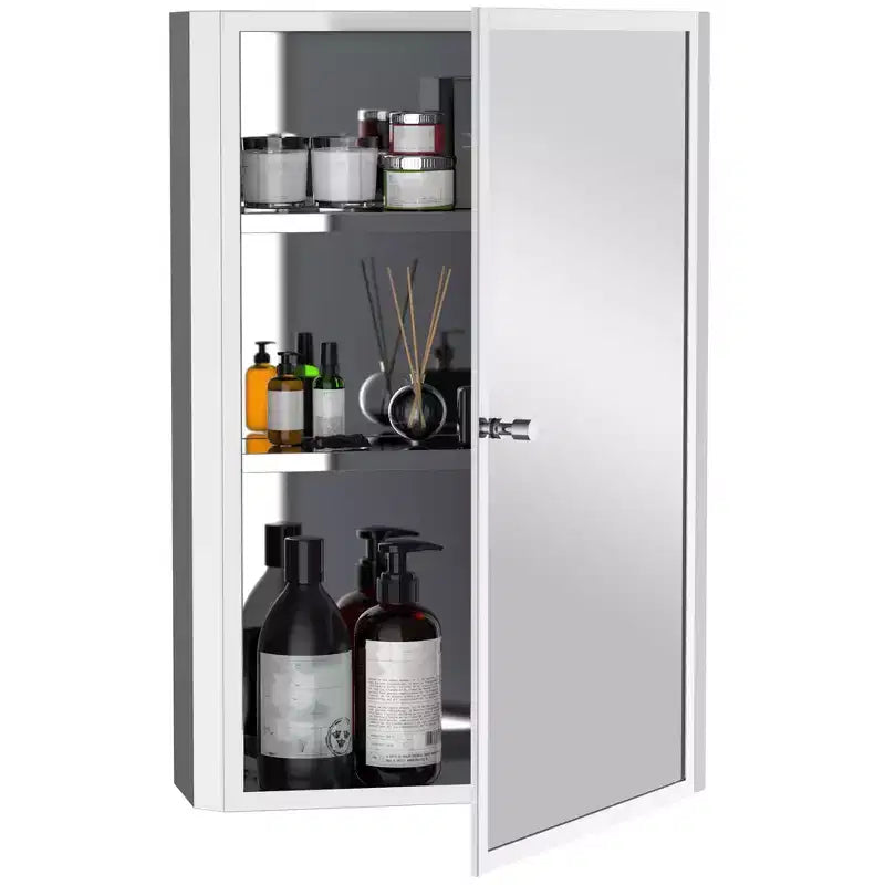 Armoire de toilette avec miroir, armoire à pharmacie verticale 16 x 24 avec cadre en acier inoxydable, organiseur de rangement mural avec porte unique