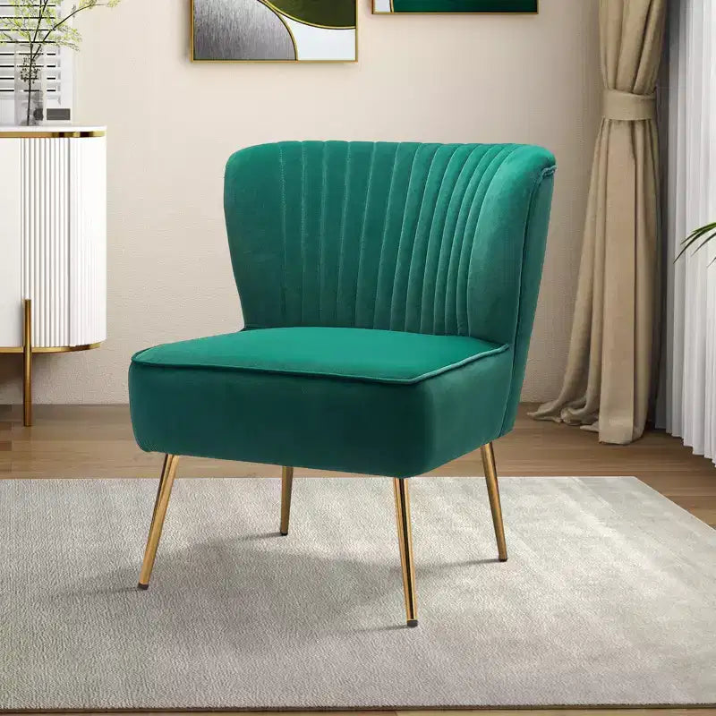 Fauteuil d'appoint en velours avec piètement en métal doré