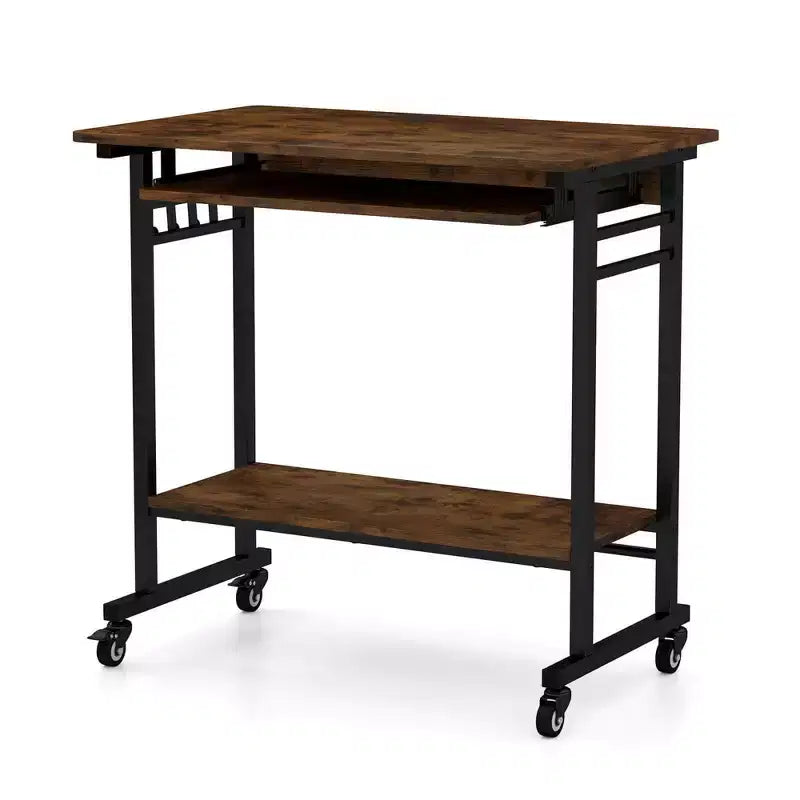 Bureau d'ordinateur à roulettes pour ordinateur portable avec tablette coulissante pour clavier
