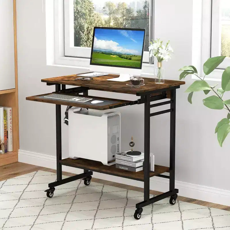 Bureau d'ordinateur à roulettes pour ordinateur portable avec tablette coulissante pour clavier