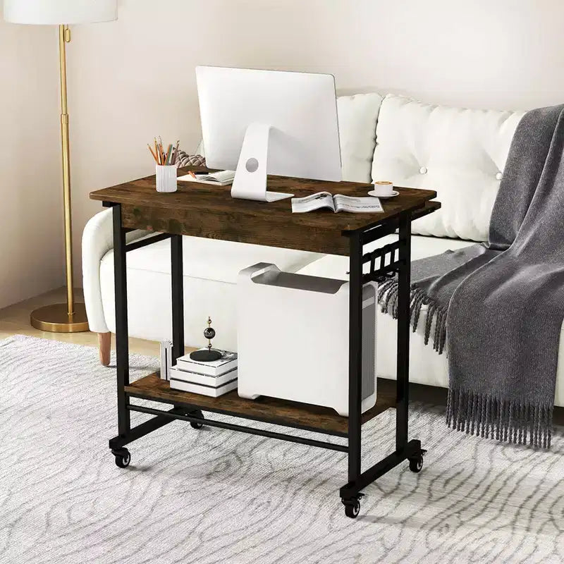 Bureau d'ordinateur à roulettes pour ordinateur portable avec tablette coulissante pour clavier