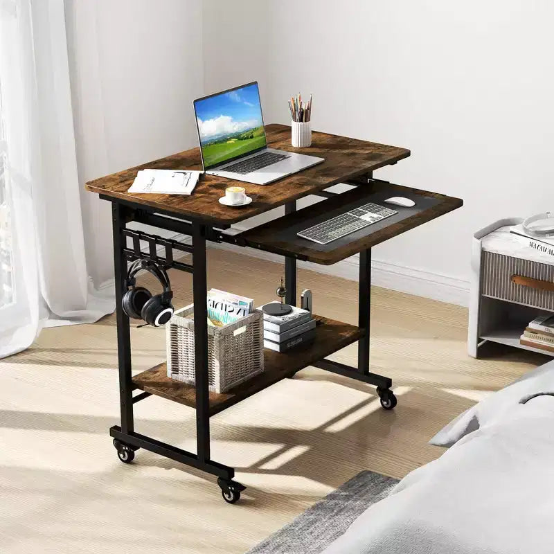 Bureau d'ordinateur à roulettes pour ordinateur portable avec tablette coulissante pour clavier