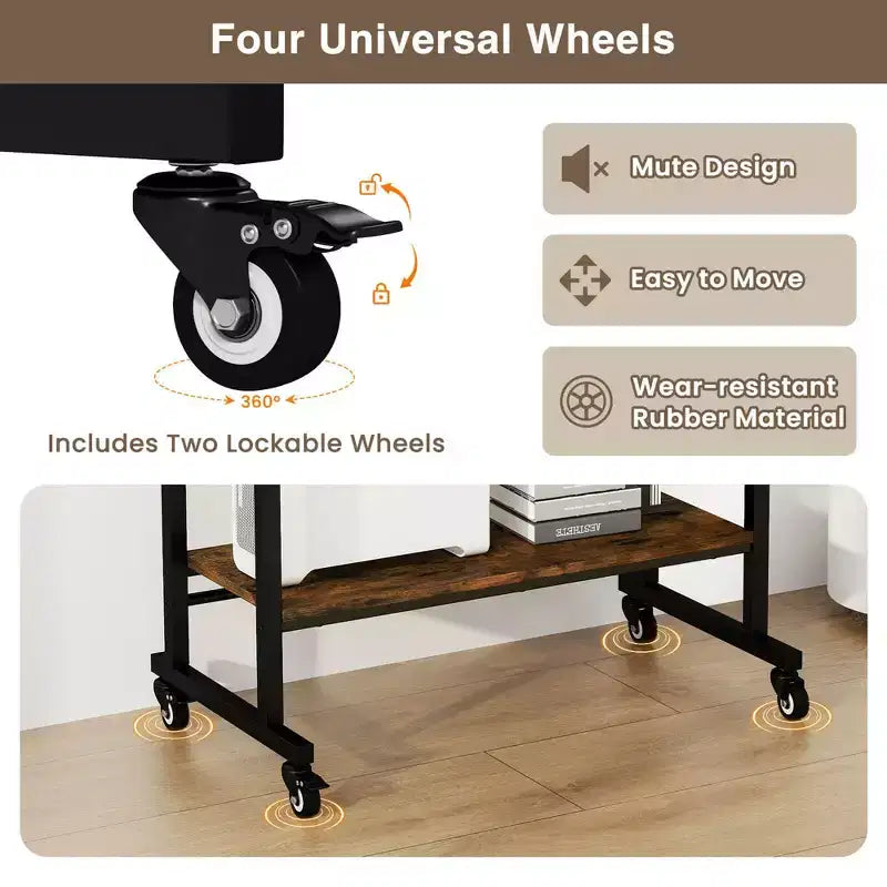 Bureau d'ordinateur à roulettes pour ordinateur portable avec tablette coulissante pour clavier