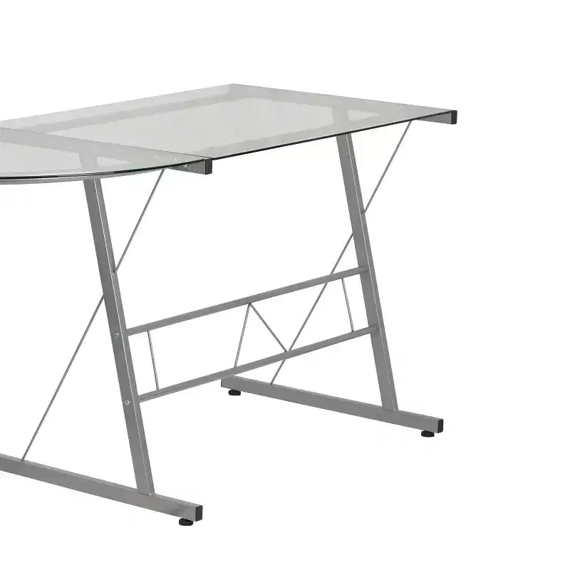 Bureau de jeu en L avec plateau en verre trempé et cadre en acier thermolaqué